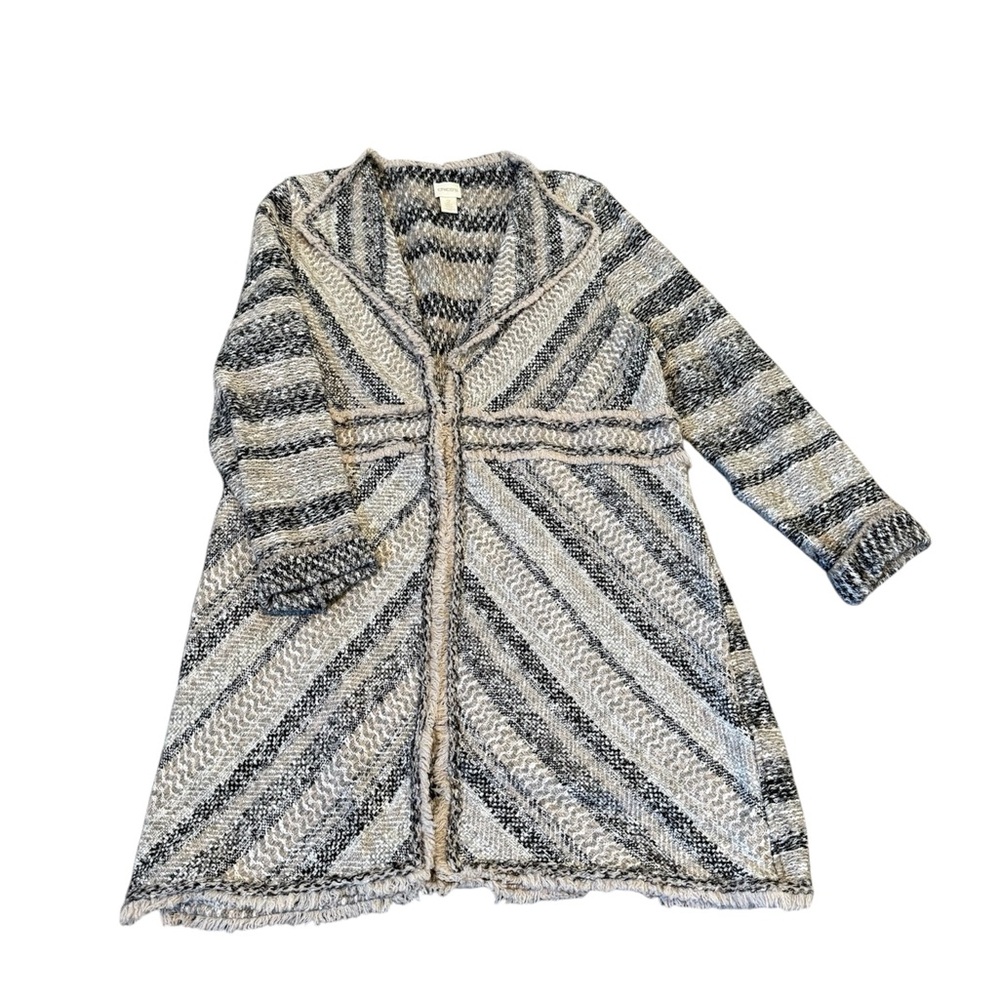 Chico's Textured Knit Cardigan in Black, Gray, and Soft Pink